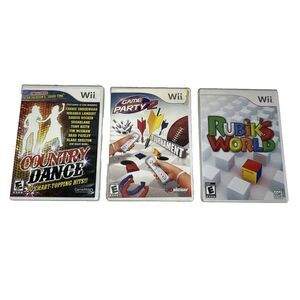 Nintendo Wii (3) Game Lot Rubiks World Game Party 2 Country Dance With Cases EUC